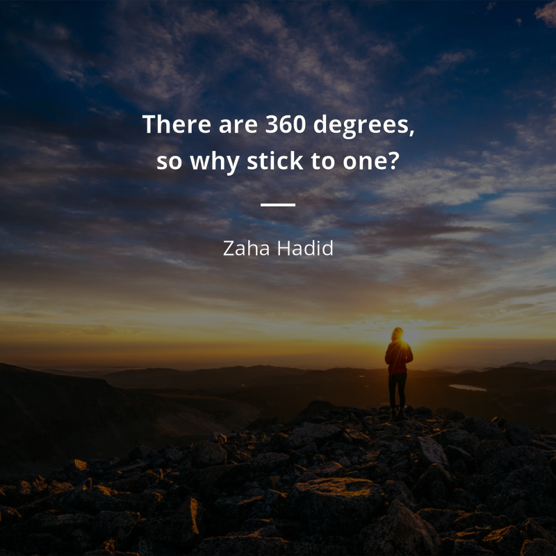 Zaha Hadid cytat: “There are 360 degrees, so why stick to one?”